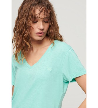 Superdry Turquoise geborduurd V-hals gevlamd T-shirt met V-hals borduursel