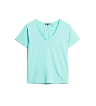 Superdry Turquoise embroidered V-neck flamed T-shirt with V-neck embroidery