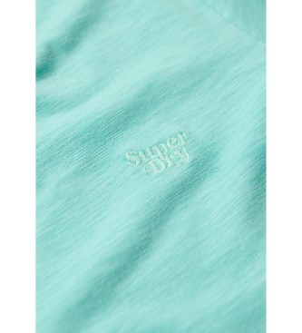 Superdry Camiseta flameada con cuello de pico bordada turquesa