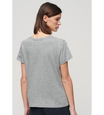 Superdry T-shirt flamejada cinzenta com bordado em V com decote em V