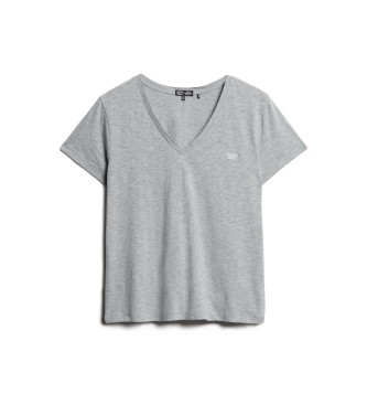 Superdry T-shirt flamm gris  col V brod avec broderie col V