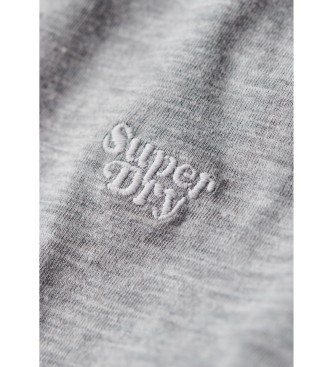 Superdry T-shirt grigia ricamata con scollo a V fiammato