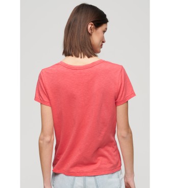 Superdry T-shirt flamm  col V brod en corail