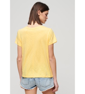 Superdry T-shirt flamejada com gola em V bordada a amarelo
