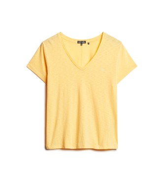 Superdry Gevlamd T-shirt met gele geborduurde v-hals kraag