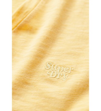 Superdry Gevlamd T-shirt met gele geborduurde v-hals kraag