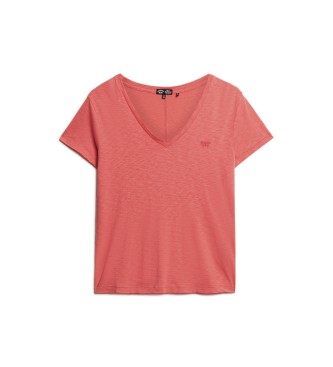 Superdry T-shirt fiammata con scollo a V ricamato color corallo