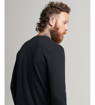 Superdry Long-sleeved black knitted T-shirt with flamed knitted fabric