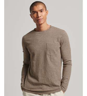 Superdry Flamed knitted long-sleeved brown T-shirt with long sleeves