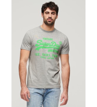 Superdry T-shirt fluorescente con logo Vintage grigio