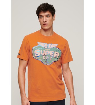 Superdry Pomarańczowa koszulka Gasoline Workwear