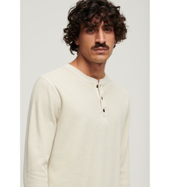 Superdry Camiseta de cuello panadero y manga larga beige