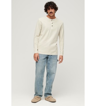 Superdry Camiseta de cuello panadero y manga larga beige