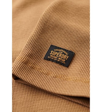 Superdry T-shirt castanha de manga comprida com gola de padeiro e mangas compridas