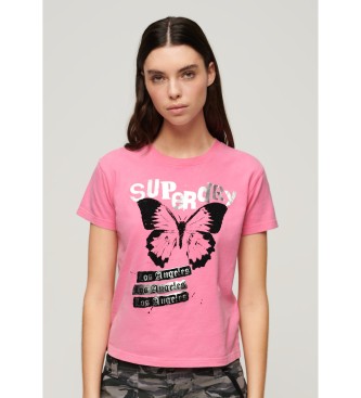 Superdry Lo-fi Rock grafisch t-shirt roze