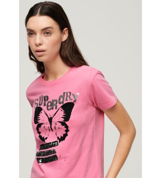 Superdry T-shirt grfica Lo-fi Rock cor-de-rosa