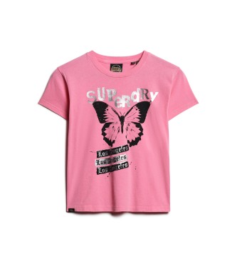 Superdry Lo-fi Rock grafisch t-shirt roze
