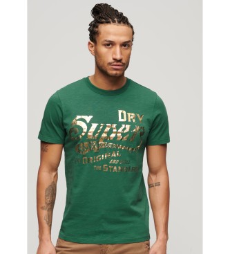 Superdry T-shirt grafica metallizzata verde da lavoro