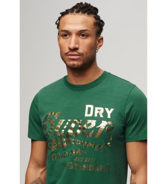 Superdry T-shirt grafica metallizzata verde da lavoro