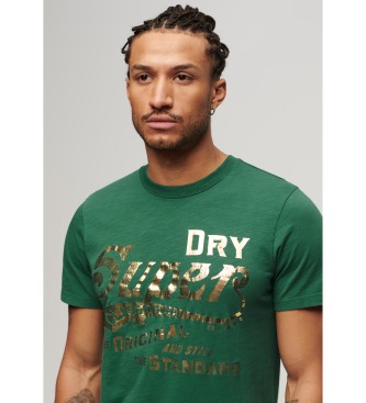 Superdry T-shirt z metaliczną grafiką w kolorze zielonym