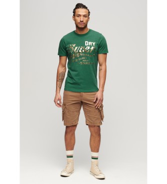 Superdry T-shirt Workwear verde com grficos metlicos