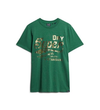 Superdry T-shirt Workwear verde com grficos metlicos