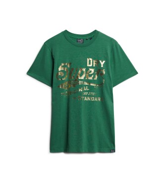 Superdry T-shirt grafica metallizzata verde da lavoro