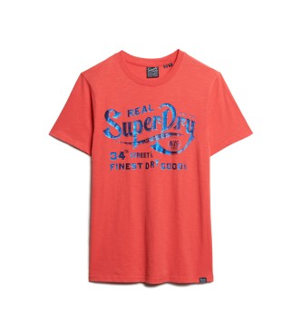 Superdry Czerwona metaliczna koszulka z grafiką Workwear