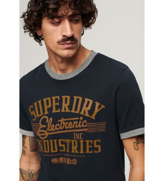 Superdry T-shirt z grafiką Ringer Workwear granatowy