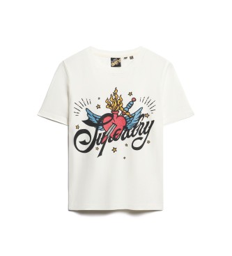Superdry T-shirt grafica bianca con scritta tatuaggio