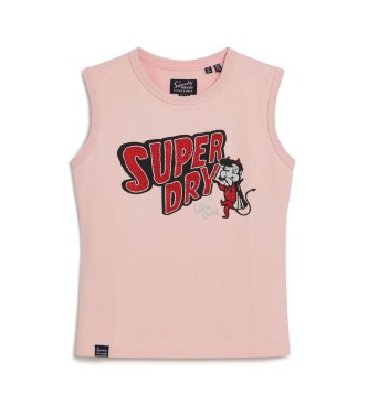 Superdry T-shirt aderente decorata in stile retr rosa