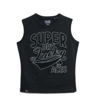 Superdry T-shirt nera decorata in stile retr