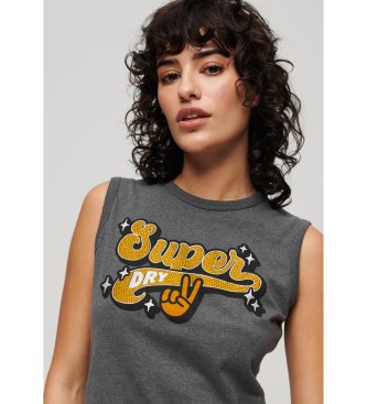 Superdry T-shirt grigia con decorazioni retr