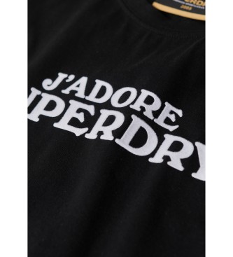 Superdry T-shirt aderente con grafica nera Sport Luxe