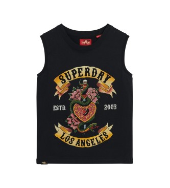 Superdry Sleeveless T-shirt with rhinestones Tattoo black