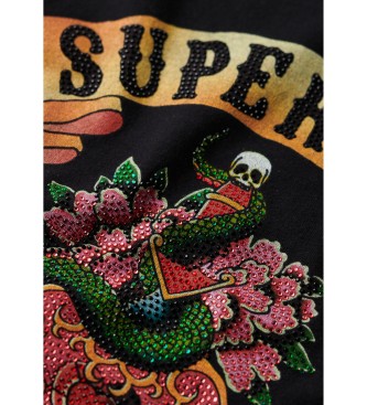 Superdry T-shirt smanicata con strass Tattoo neri