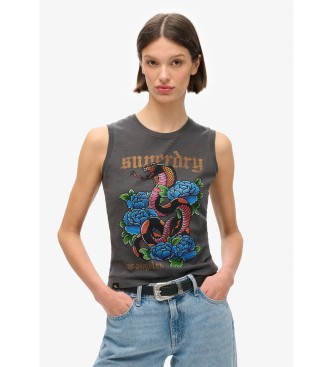 Superdry Camiseta sem mangas com strass Tattoo cinza