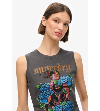 Superdry Camiseta sem mangas com strass Tattoo cinza