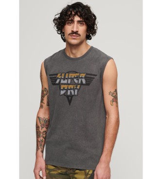 Superdry T-shirt rock grfica sem mangas cinzento escuro