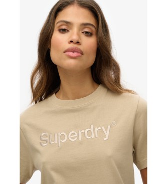 Superdry Square-cut loose T-shirt with beige embroidered Core logo