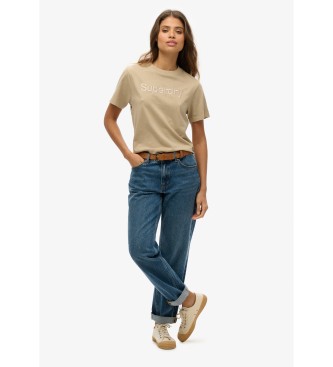 Superdry Square-cut loose T-shirt with beige embroidered Core logo