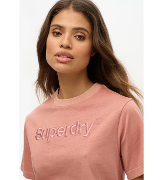 Superdry Camiseta suelta de corte cuadrado con logotipo Core bordado rosa