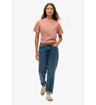 Superdry Camiseta suelta de corte cuadrado con logotipo Core bordado rosa