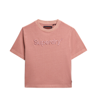 Superdry Camiseta suelta de corte cuadrado con logotipo Core bordado rosa