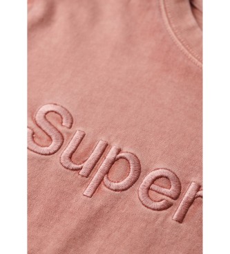 Superdry Camiseta suelta de corte cuadrado con logotipo Core bordado rosa