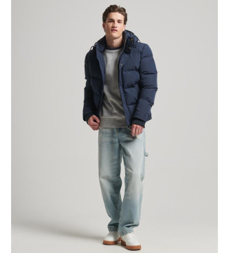 Superdry Everest navy quilted hooded jacket with hood