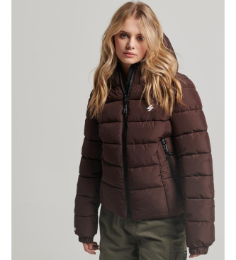 Superdry Spirit Sports brown quilted hooded jacket with hood