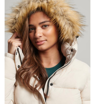 Superdry Short quilted jacket with hood and faux fur trim in grey