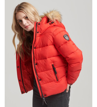 Superdry Casaco curto acolchoado com capuz e acabamento em pele sinttica vermelho