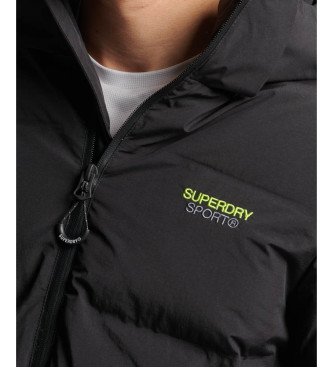 Superdry Vierkant gesneden gewatteerd jack met capuchon zwart